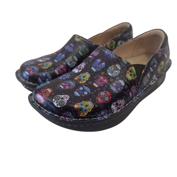 Alegria DEB-484 Womens SZ 38 Slip-On Shoes With Multicolor Sugar Skull Print - Picture 8 of 16